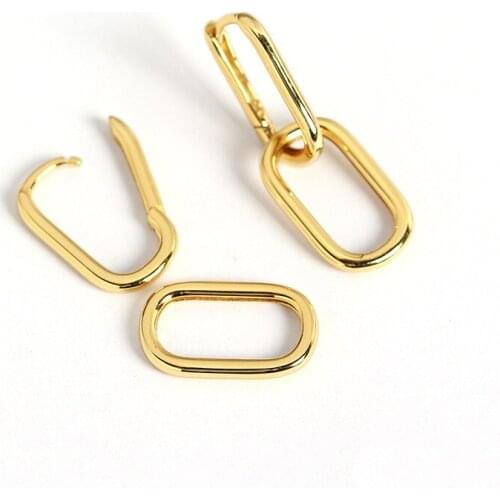 2021 TRENDY Copper Material Geometric Earrings Gold Female Double Ring Square European Style Long Style forwomen