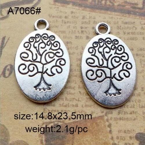 25pcs/lot 14.8x23.5mm Antique Silver Oval Tree Charm Necklace Pendant Jewelry Accessories