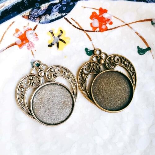5pcs/lot 25mm Necklace Pendant Setting Antique Bronze Silver Glass Cabochon Blank Base Supplies for Jewelry Finding T239