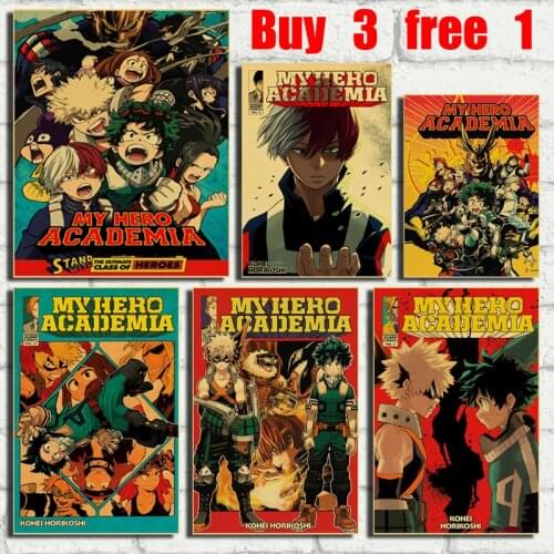 My Hero Academic Poster Retro Brown Paper Poster Office Bar Cafe Home Art Wall Stickers