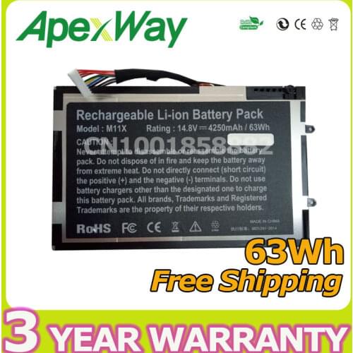 Apexway 63Wh Laptop Battery For DELL Alienware M11X R1 R2 R3 M14x 08P6X6 PT6V8 8P6X6 P06T T7YJ