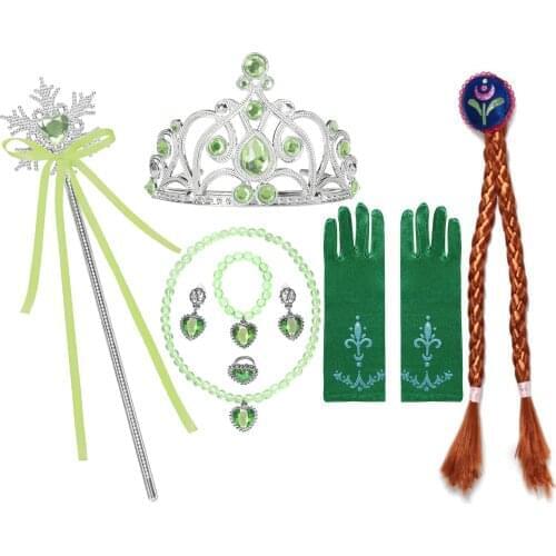 Girls Elsa Accessories Gloves Wand Crown Jewelry Set Elsa Wig Braid for Princess Dress Clothing Cosplay Snow Queen 2 Accessories