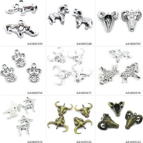 Antique Bronze Silver Plated Jewelry Making Charms Sheep Goat Head Buffalo Bull Lamb Capricorn Zodiac Get Rich Rhinoceros