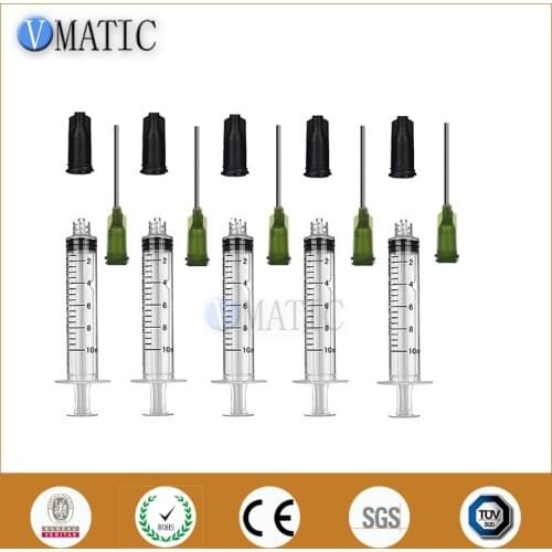 Free Shipping 5 Pcs Non Sterilized Dispensing Syringe 10cc/ml With 14G 1'' Tubing Length Dispenser Needle 1 Inch