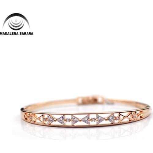 MADALENA SARARA AAAA Zircon Inlaid Bracelet Gold Tone Copper Bracelet Knotbow Style Inlaid Women Jewelry Luxury Easy Open