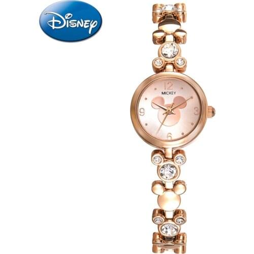 Womens Luxury Bling Rhinestone Bracelet Steel Quartz Waterproof Watches Ladies Jewelry Gold Silver Clock Disney Mickey Girl New