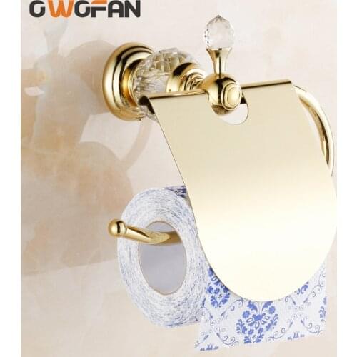 Paper Holder Glass Crystal Decorative Brass Toilet Roll Paper Holders Waterproof Tissue Gold Finish Bathroom Accessories A08-625
