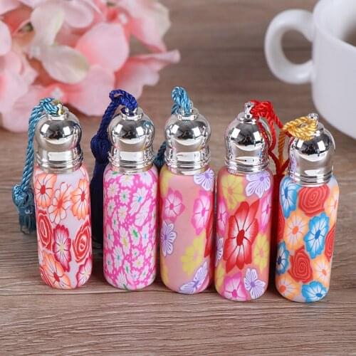 1pc Polymer Clay Roller Essential Oil Bottle Many Patterns Glass Perfume Roll On Bottle With Glass And Metal Ball Hot Random