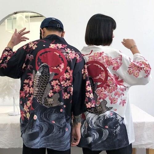 Haori Japanese Style Male Shirt Lovers Chinese Dragon Fish Clothing Samurai Crane Men Women Blouse Plus Size Kimono Fancy Asian