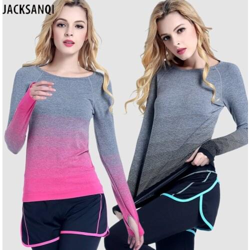 JACKSANQI Women Quick Dry Gradient T-shirts Breathable Hiking Shirt Outdoor Sports Camping Trekking Running Crew Neck Top RA499