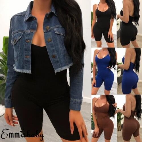 Sexy Women Sports Playsuits Gym Yoga Set Tracksuit Female Sleeveless Halter Bodycon Romper Solid Women Backless Skinny Jumpsuit