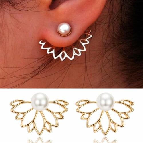 Korean Jewelry Simple Imitation Pearl Flower Earrings For Women Fashion Double Sided Earrings Statement Ear Jewelry Wholesale