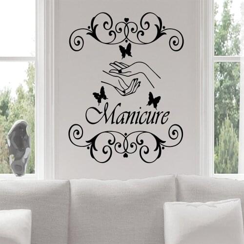 Beauty Hand And Butterfly Flower Beauty Manicure Salon Wall Sticker Decor For Commercial Store Decoration Mural Waterproof Vinyl