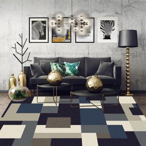 Fashionable Modern Black Blue White Grey Geometric Block Splicing Living Room Bedroom Kitchen Bedside Carpet MatCustom Size
