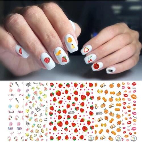 Cartoon Cats Orange Pattern Nail Stickers Letter Summer Fruit Manicure Nail Decal 3D Nail Sticker Nail Slider Strawberry Decal