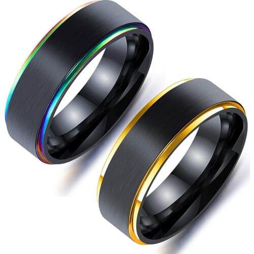 Titanium Steel Metal Mens Ring With Black Gold/Color Grooves On The Surface Highlighting The Masculine Temperament Light Luxury