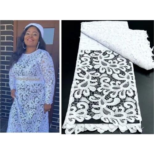 New Fashion White African Guipure Net Cord Lace Fabric Milk Silk Cheap Nigerian Water Soluble Cord Lace Fabric For Dress Sewing