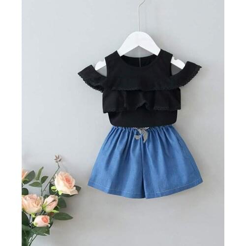 2020 New Summer Girls Clothing Sets Kids Layered Hollow T-shirt and Pants Casual Outfits Children Clothing Cute Suit