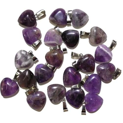 New 3pcs Natural Stone Peach Heart Shape Amethysts Pendant Necklace Charms Pendant for Jewelry Making DIY Necklace Size 16mm