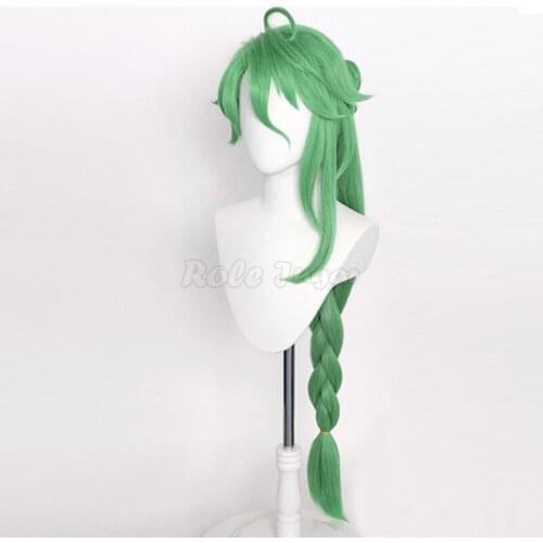 BaiZhu Cosplay Wig Anime Genshin Impact Unisex 100cm Straight Braided Ponytail Green Wigs Heat Resistant Synthetic Hair C65M163