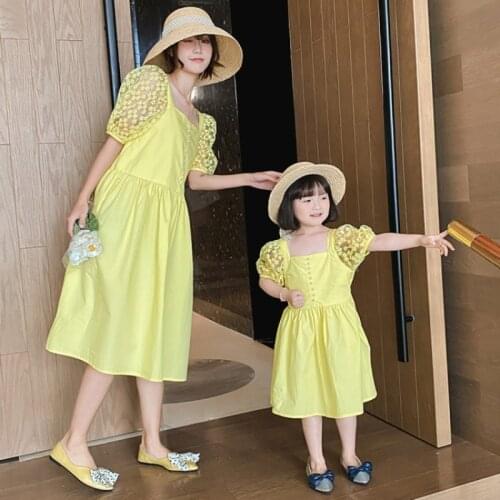 Mum Mama and Baby Girl Princess Dress Short Sleeve Clothes for Mommy and Me Dress Family Look Family Clothing