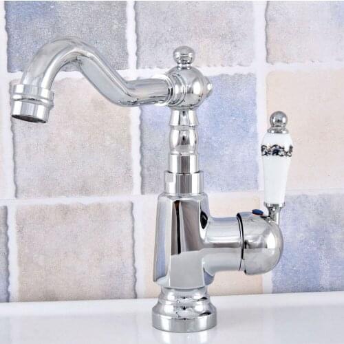 Polished Chrome Brass Bathroom Kitchen Basin Sink Faucet Mixer Tap Swivel Spout Single Handle One Hole Deck Mounted msf638