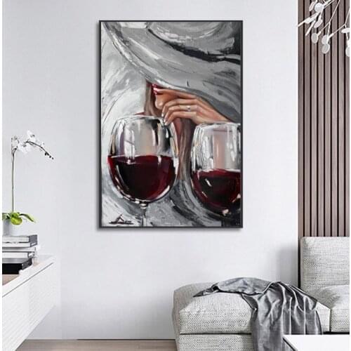 Hand Painted Knife Painting Red Wine Worth Keeping Thickness Oil Painting On Canvas For Kitchen Bar Wall Decoration