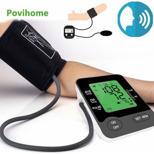Povihome Digital Sphygmomanometer Arm Blood Pressure Monitor Blood Meter BP Machine Tensiometer Heart Rate Monitor with Voice