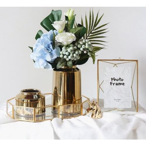 Nordic Home Decoration Golden Vase Ceramic Flower Vase Living Room Desktop Decoration Accessories Household Vases Craft Gifts