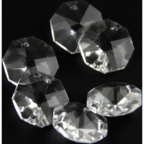 Glass Parts For Lighting Clear Color Two Holes 14mm Crystal Glass Octagon Beads For Curtain/Doorways Decoration Hot Sales