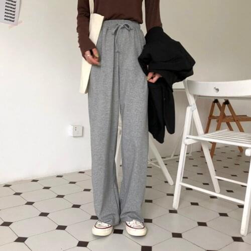 Loose Gray Straight Pants Women Slimming Casual Wide Leg Pant Drape Autumn Womens High Waist Trousers Cootton Sports Pants Lady
