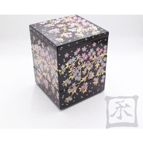 Three layers Japanese sakura cherry bronzing sushi lunch box New Year picnic snack meal box fast food business packages bento