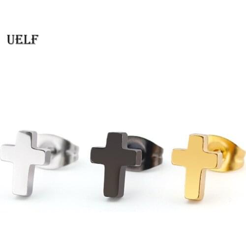 Uelf Punk Korean Earrings Cross Stainless Steel Earrings Cross Stud Earrings Women Jewelry Studs Small Earrings oorbellen