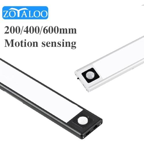 20/40/60CM USB LED Cabinet Lighting 3 Modes PIR Motion Sensor led Rechargeable Black Aluminum kitchen cabinets lights lighting