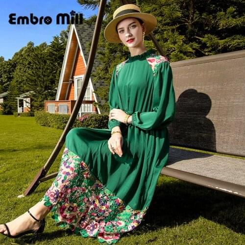 Spring And Summer New Vacation Embroidered Dress Foreign Elegant Long Sleeve Loose Mid-Length Womens Clothing M-XXL