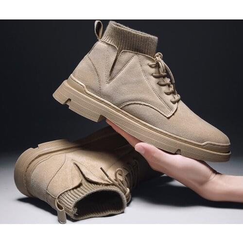 High Top Shoes Chelsea Boots Men Genuine Leather Mens Shoes Mens Dress Winter Rubber For Casual High Botas Summer Suede