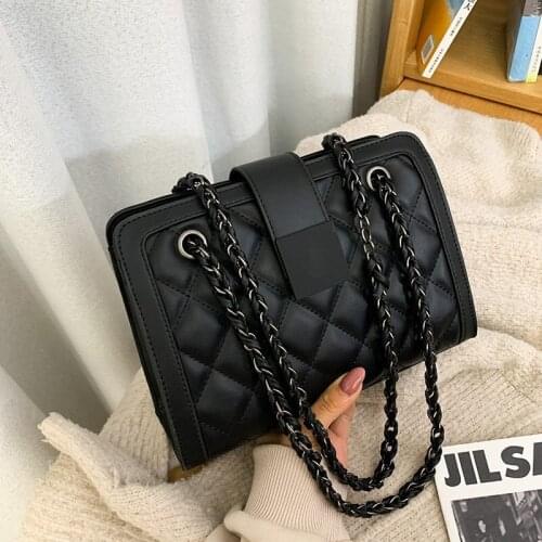 High Quality Pu Leather Diamond Lattice Crossbody Bags for Women 2021 Winter Brand Designer Chain Women Shoulder Bags