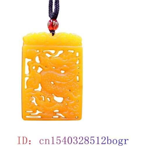 Yellow Jade Dragon Pendant Natural Gifts Men Amulet Carved Chinese Necklace Double-sided Charm Jewellery Fashion Accessories