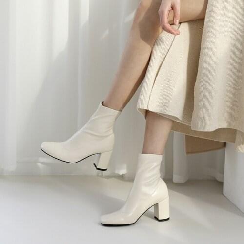 Autumn Winter Boots High Thick Heels Women Ankle Boot Female Square Head Ladies Casual Shoes 2020 Big Size 33-42