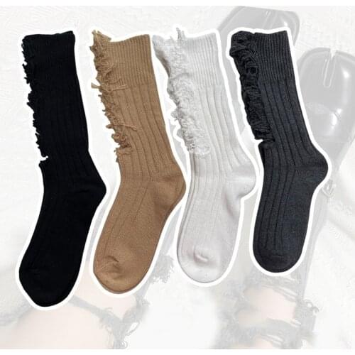 Hole Beggar Women Frilly High Socks Cotton 2021 Summer New Ladies Original Design Novelty Tide Color Fluffy Long Tube Socks
