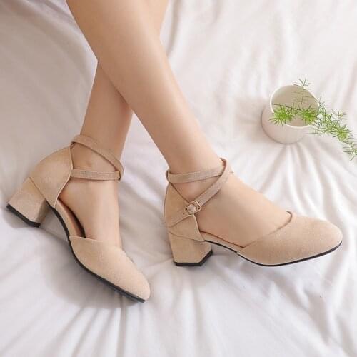 2020 New High Heels Women Mary Janes Shoes Mid Heel Spring Footwear Summer Party Wedding Womens Pumps Big Size 33-43