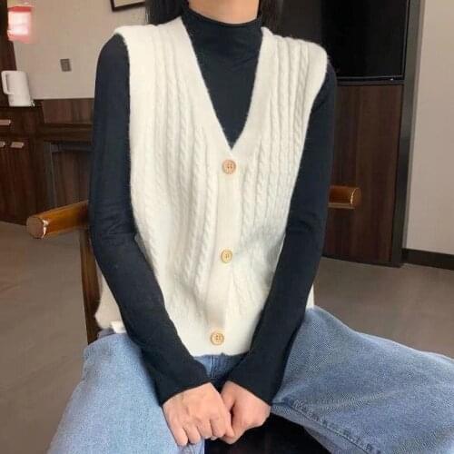 2021 Sweater Vest Women V-neck Solid Sleeveless Sweaters Female Elegant Autumn Winter All-match Fashion Top Lady Waistcoat H523