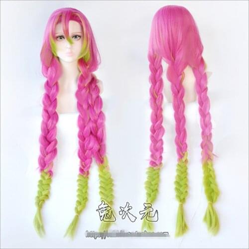 Japanese Anime Demon Slayer: Kimetsu no Yaiba women Kanroji Mitsuri cosplay wig colorful synthetic hair braids + free wig cap