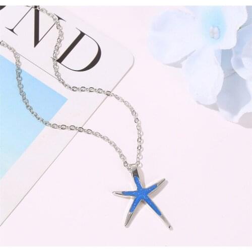 Blue Starfish Pendant Necklace for Women Egirl Silver Color Ocean Animal Clavicle Chain Necklace Femme Bijoux Collar Jewelry