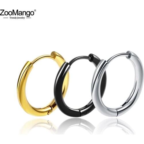 ZooMango Trendy Earrings 2.5mm Wide Round Earrings Stainless Steel 3 Colors Circle Hoop Earrings Jewelry For Women Gifts ZE18111