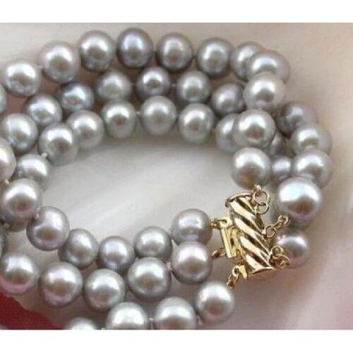 002016 3 ROW 7.5-8 INCH 9-10MM GRAY SOUTH SEA NATURAL PEARL BRACELET BANGLE 20 Natural >>free shipping