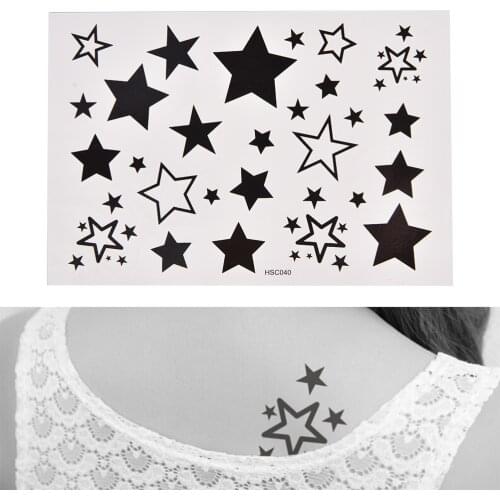 1sheet Waterproof Temporary Tattoo Stickers Black White Stars Design Woman Sexy Fake Tattoos Sticker For Women Body Art