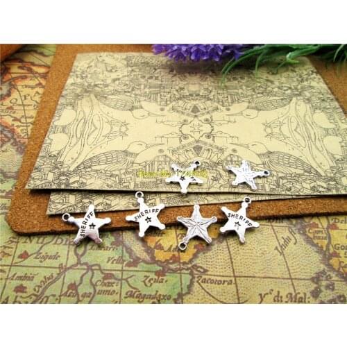 100pcs-- 18*20mm antique Silver sheriff star Charms Handmade Charms Pendants Jewelry Findings