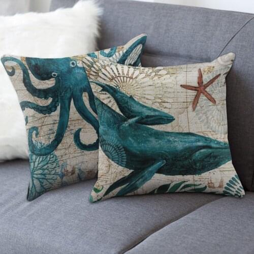 2pcs Marine Animal Pattern art Pillow Case Home Decor Cushion Cover Suede Car Pillow Case Pillowcase Pillowcase Linen Pillow