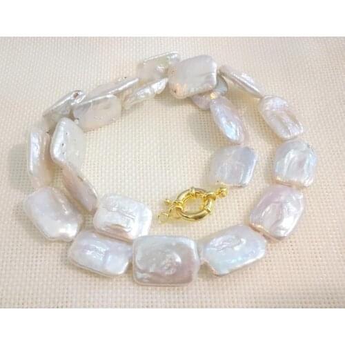 20mm baroque rectangle square white gray colors pearl necklace real Natural freshwater pearl Women Jewelry 35cm 43cm 14-17